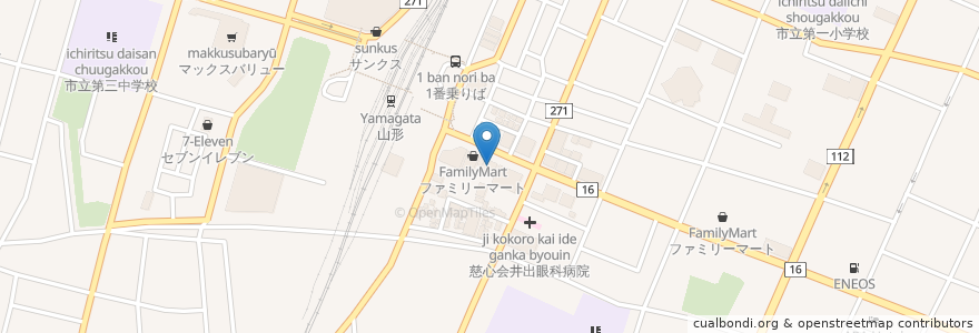 Mapa de ubicacion de 山形銀行 山形駅前支店 en Jepun, 山形県, 山形市.