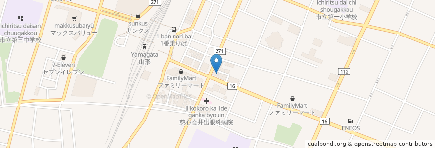 Mapa de ubicacion de 昭和ホルモン亭 en Japan, Präfektur Yamagata, 山形市.