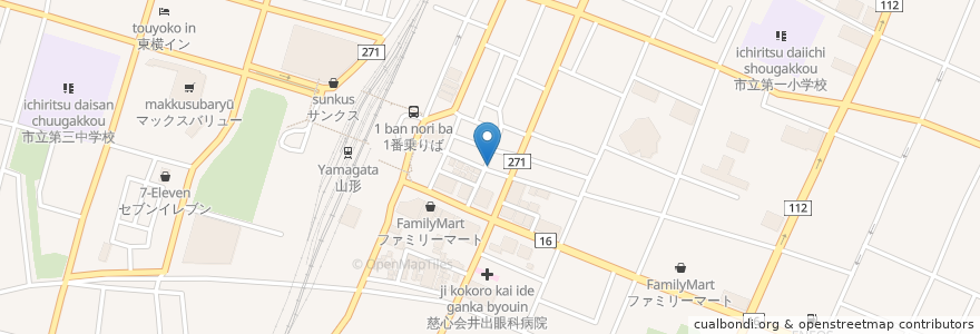 Mapa de ubicacion de とんこつラーメン来門 en Japan, Präfektur Yamagata, 山形市.