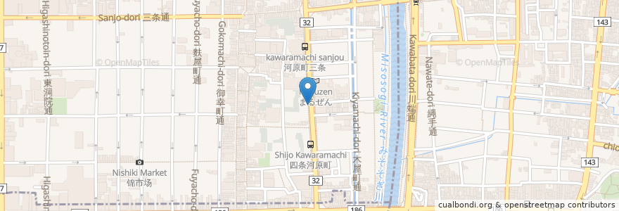 Mapa de ubicacion de 都野菜賀茂(野菜食べ放題) en Japon, Préfecture De Kyoto, 京都市, 中京区.