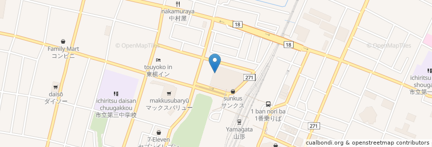 Mapa de ubicacion de 霞城セントラル郵便局 en Japón, Prefectura De Yamagata, 山形市.