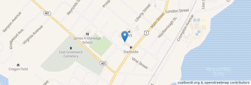Mapa de ubicacion de Webster Bank en ایالات متحده آمریکا, Rhode Island, Kent County, East Greenwich.