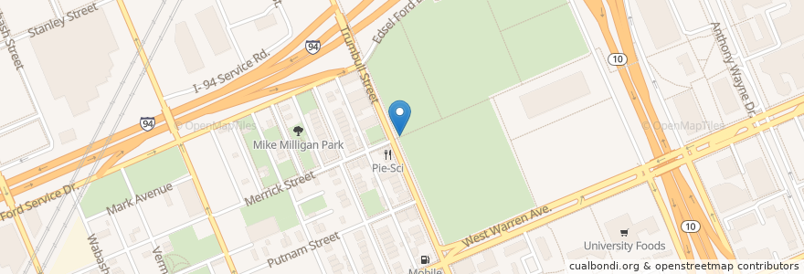Mapa de ubicacion de Trumbull St & Merrick St en Amerika Birleşik Devletleri, Michigan, Wayne County, Detroit.