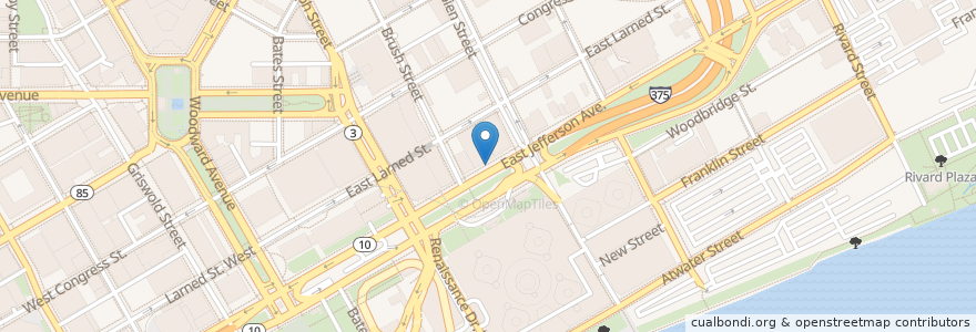 Mapa de ubicacion de Jefferson Ave & Beaubien St en United States, Michigan, Wayne County, Detroit.
