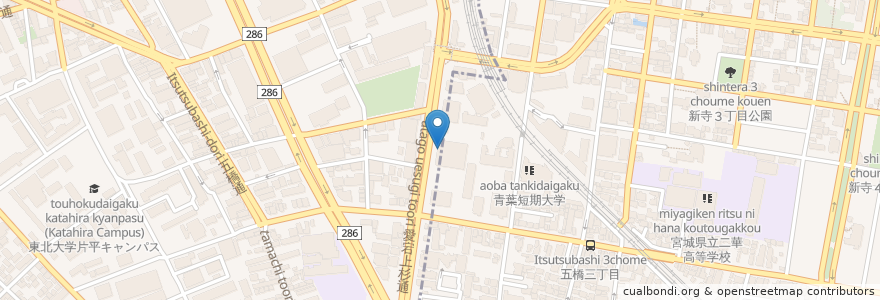 Mapa de ubicacion de ツルハドラッグ en 日本, 宫城县, 仙台市, 青葉区.