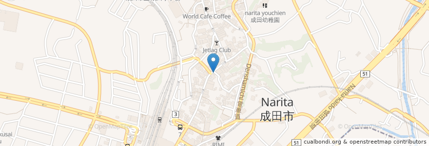 Mapa de ubicacion de 成田江戸ッ子寿司 参道本店 en Japan, 千葉県, 成田市.