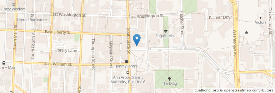 Mapa de ubicacion de Bruegger's Bagels en United States, Michigan, Washtenaw County, Ann Arbor.
