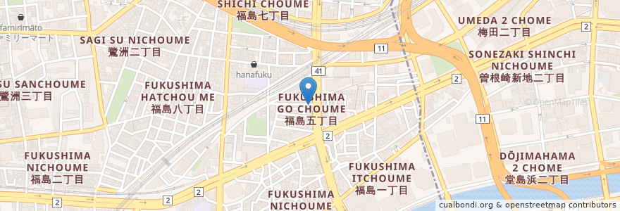 Mapa de ubicacion de 燃えよ 麵助 en Japón, Prefectura De Osaka, Osaka, 福島区.