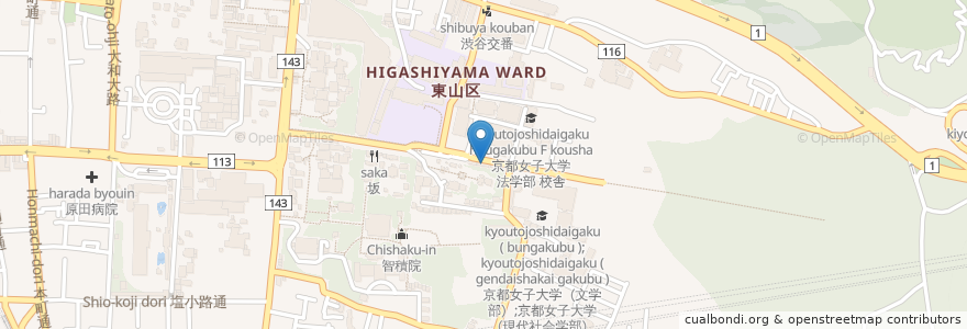 Mapa de ubicacion de ぐるんぱ en 日本, 京都府, 京都市, 東山区.
