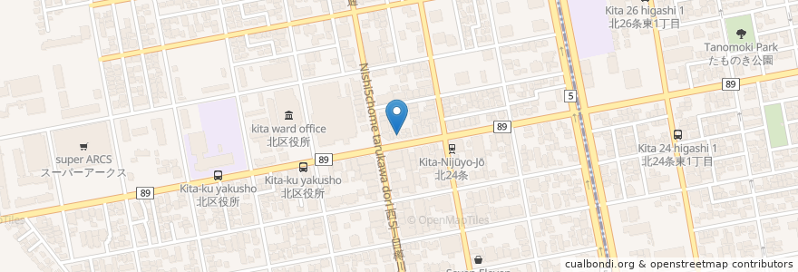 Mapa de ubicacion de なか卯 en 日本, 北海道, 石狩振興局, 札幌市, 北区.