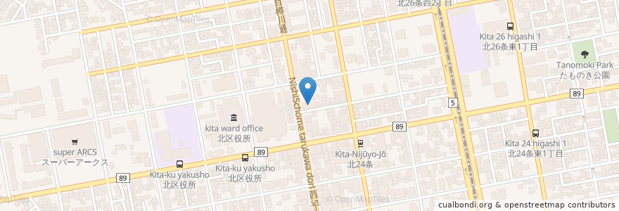 Mapa de ubicacion de 北海道信用金庫 en Japon, Préfecture De Hokkaidō, 石狩振興局, 札幌市, 北区.