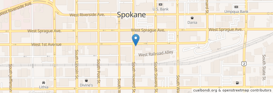 Mapa de ubicacion de The Wave Island Sports Grill & Sushi Bar en ایالات متحده آمریکا, واشنگتن, Spokane County, Spokane.