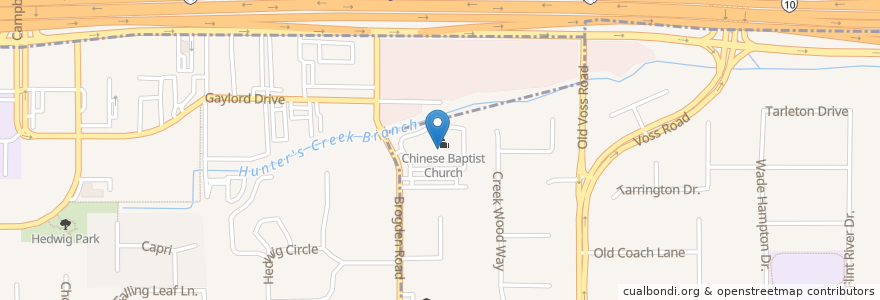 Mapa de ubicacion de Chinese Baptist Church en États-Unis D'Amérique, Texas, Houston, Harris County, Hedwig Village.