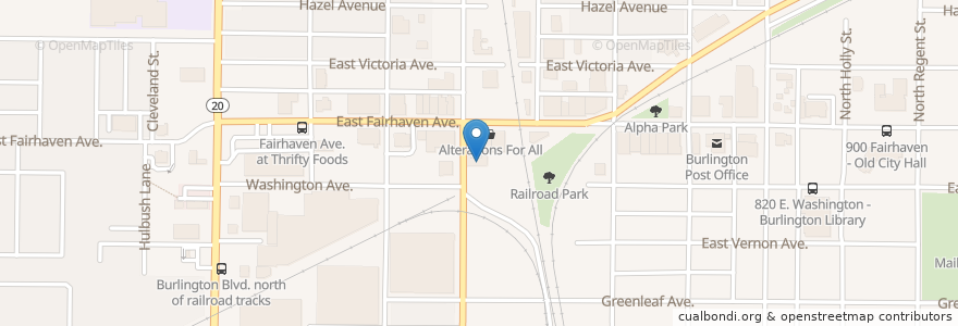 Mapa de ubicacion de Railroad Pub & Pizza en United States, Washington, Skagit County, Burlington.
