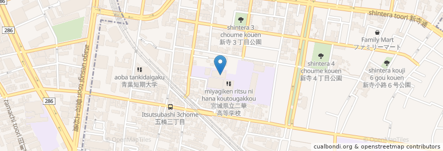 Mapa de ubicacion de 宮城県仙台二華中学校・高等学校 en Japon, Préfecture De Miyagi, 仙台市, 若林区.