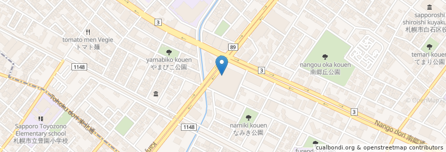 Mapa de ubicacion de 札幌市白石区役所 en Япония, Хоккайдо, Округ Исикари, Саппоро, Сироиси.