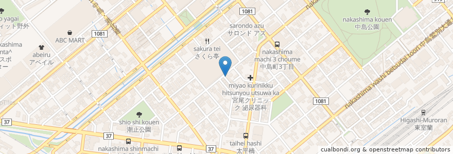 Mapa de ubicacion de 柴田治療院 en Япония, Хоккайдо, Округ Ибури, Муроран.
