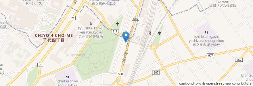 Mapa de ubicacion de じゅじゅ亭 en Japonya, 福岡県, 福岡市, 博多区, 東区.