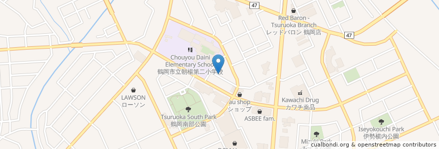 Mapa de ubicacion de ポプラ薬局 en 일본, 야마가타현, 鶴岡市.