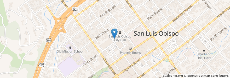 Mapa de ubicacion de San Luis Obispo Repertory Theatre en Соединённые Штаты Америки, Калифорния, San Luis Obispo County, Сан-Луис-Обиспо.