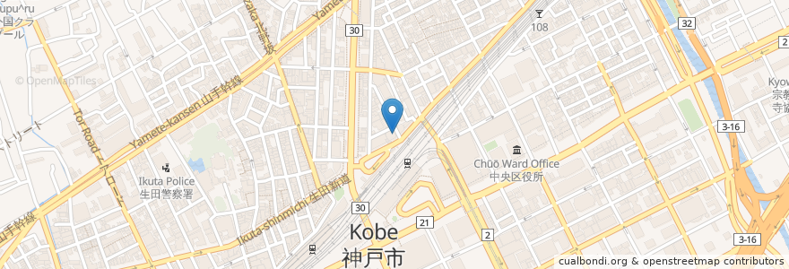 Mapa de ubicacion de インターネットカフェ アットワン en Japan, 兵庫県, Kobe, 中央区.