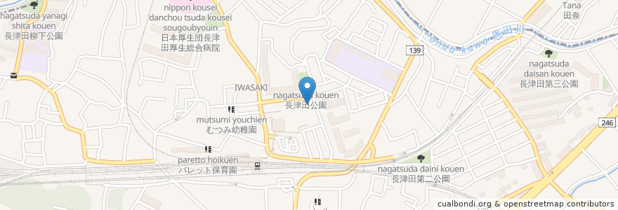 Mapa de ubicacion de 長津田駅北口第三自転車駐車場 en Japan, 神奈川県, Yokohama, 緑区, 青葉区.