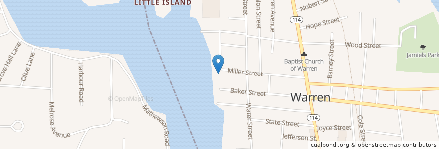 Mapa de ubicacion de Wharf Tavern en United States, Rhode Island, Bristol County, Warren.