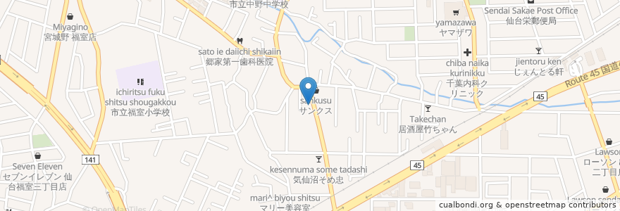 Mapa de ubicacion de 萬歳寿し en Giappone, 宮城県, 仙台市, 宮城野区.