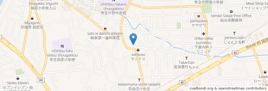 Mapa de ubicacion de 広島風お好み焼ぶんちゃん en Japan, Präfektur Miyagi, 仙台市, 宮城野区.
