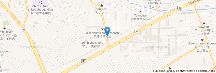 Mapa de ubicacion de エヴァー en Japão, 宮城県, 仙台市, 宮城野区.
