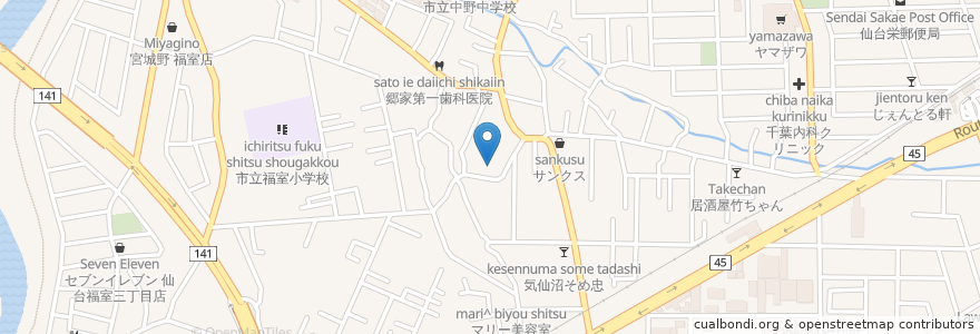 Mapa de ubicacion de ぼだい保育園 en Japan, Präfektur Miyagi, 仙台市, 宮城野区.
