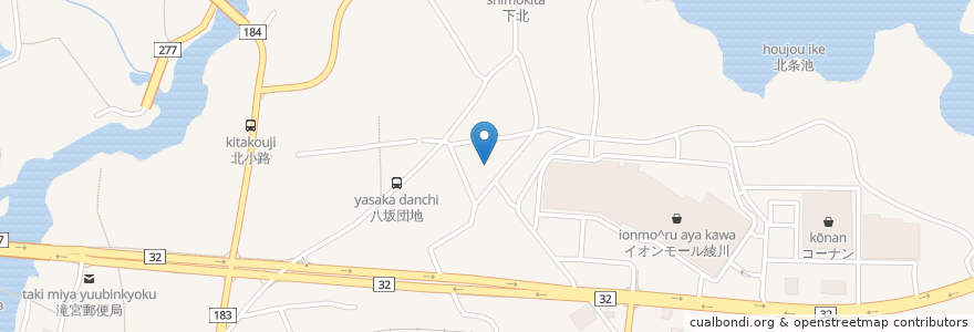 Mapa de ubicacion de 八坂神社 en 일본, 가가와현, 綾歌郡, 綾川町.