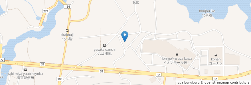 Mapa de ubicacion de 大久保神社 en Jepun, 香川県, 綾歌郡, 綾川町.