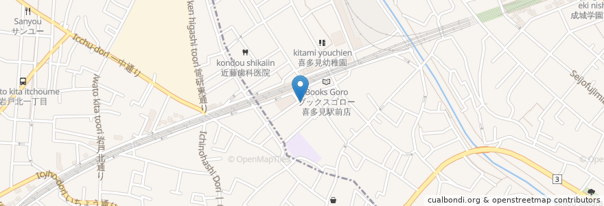 Mapa de ubicacion de クスリのナカヤマ薬局 喜多見駅前店 en 日本, 東京都, 狛江市.