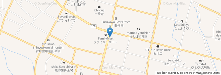 Mapa de ubicacion de 居酒屋八剣伝 古川駅前大通店 en 일본, 미야기현, 大崎市.