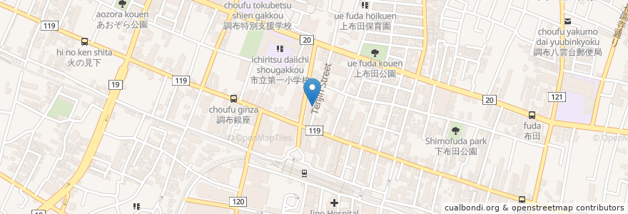 Mapa de ubicacion de 海南記 en 日本, 東京都, 調布市.