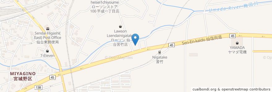 Mapa de ubicacion de エーワン en Japonya, 宮城県, 仙台市, 宮城野区.