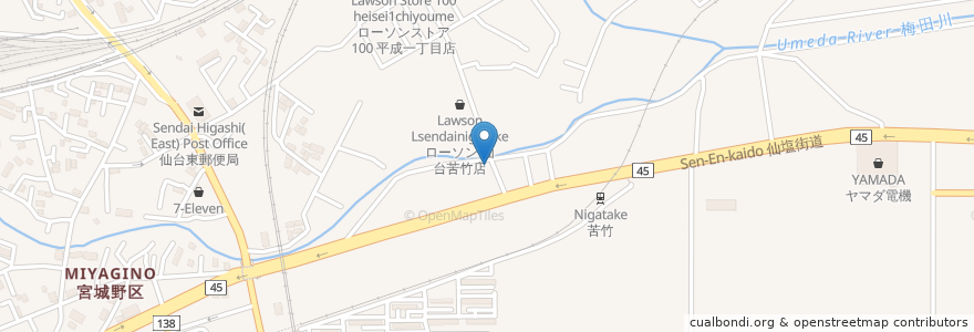 Mapa de ubicacion de ホルモン酒場 梅田家 en Japonya, 宮城県, 仙台市, 宮城野区.