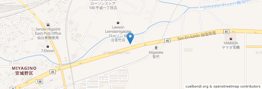 Mapa de ubicacion de ごくらく亭 en Jepun, 宮城県, 仙台市, 宮城野区.