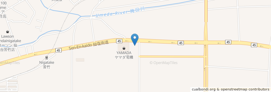 Mapa de ubicacion de まるまつ 苦竹店 en Япония, Мияги, 仙台市, 宮城野区.