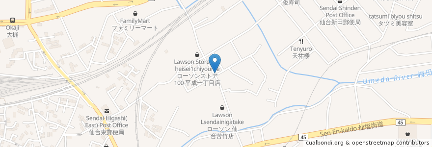 Mapa de ubicacion de ワインカフェ ルセット en 日本, 宮城県, 仙台市, 宮城野区.
