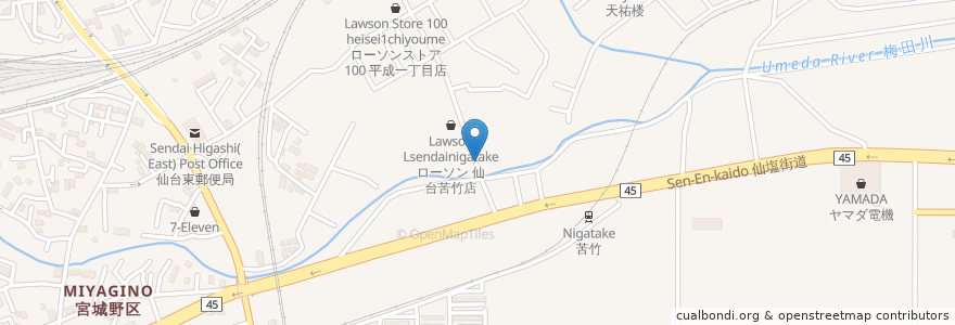 Mapa de ubicacion de パブ&スナック つばめ en Japão, 宮城県, 仙台市, 宮城野区.