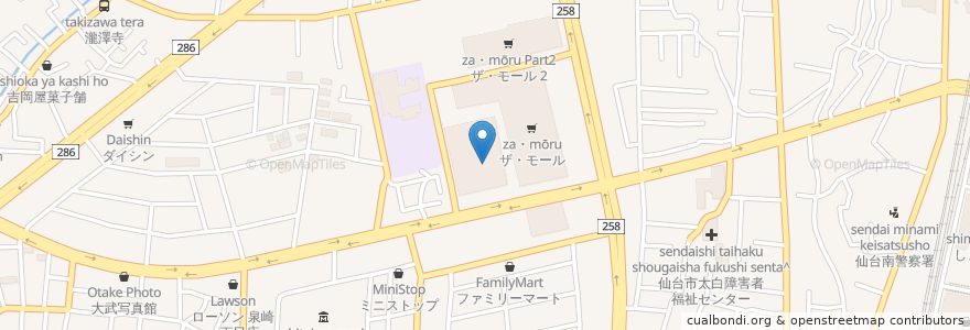 Mapa de ubicacion de マツモトキヨシ ララガーデン長町店 en اليابان, 宮城県, 仙台市, 太白区.