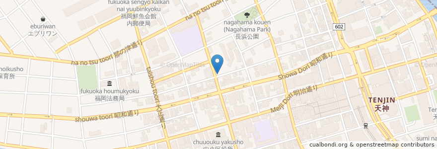 Mapa de ubicacion de ばーる小野 en 日本, 福岡県, 福岡市, 中央区.