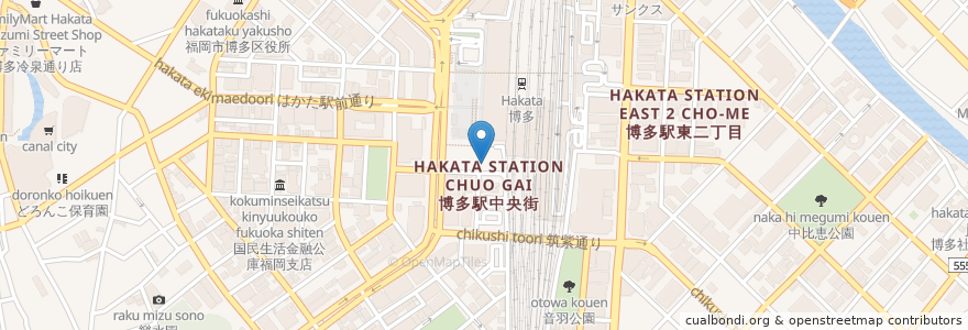 Mapa de ubicacion de 博多担々麺 とり田 en Japan, Fukuoka Prefecture, Fukuoka, Hakata Ward.