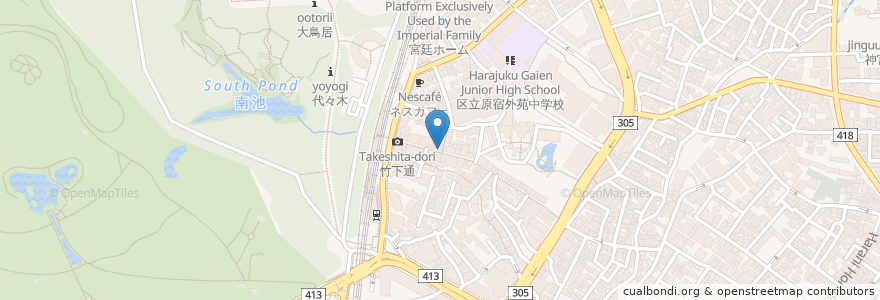 Mapa de ubicacion de ウェンディーズ・ファーストキッチン en 日本, 東京都, 渋谷区.
