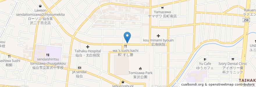 Mapa de ubicacion de Honke Kamadoya en Japan, Miyagi Prefecture, Sendai, Taihaku Ward.