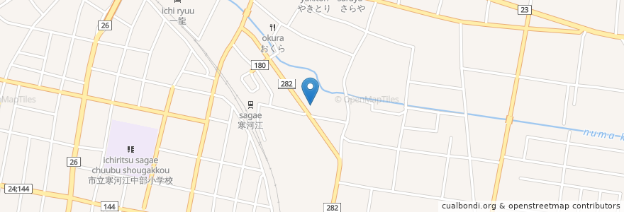 Mapa de ubicacion de 東北労働金庫 寒河江支店 en Japon, Préfecture De Yamagata, 寒河江市.