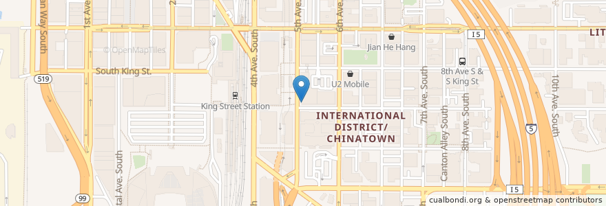 Mapa de ubicacion de Great State Burger - Chinatown en États-Unis D'Amérique, Washington, King County, Seattle.