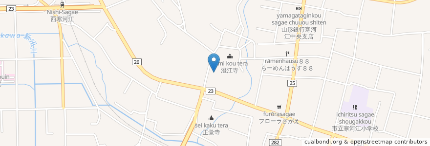 Mapa de ubicacion de 西運寺 en Japan, Präfektur Yamagata, 寒河江市.